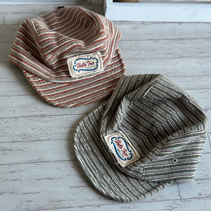 Retro Striped Knitted Flip Hat Beret Casual Cap Adjustable Hat