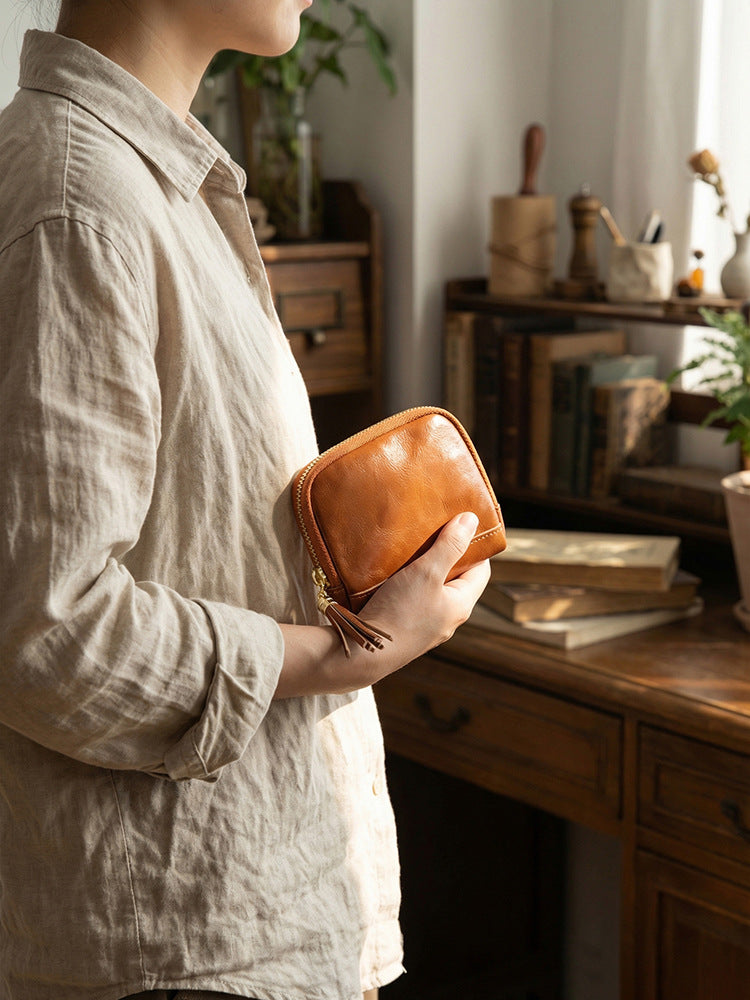 Retro Handmade Leather Storage Bag Card Holder Wallet