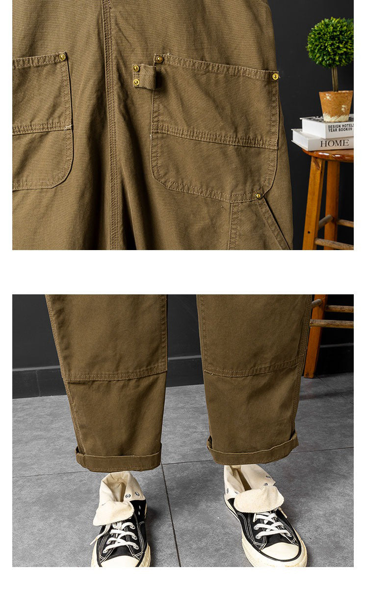 Retro Style Casual Multi-Pocket Overall Cargo Pants