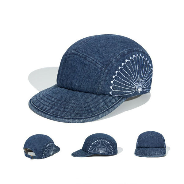 Retro Denim Embroidered Flip Hat Beret Adjustable Cap