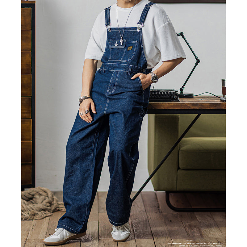 Retro Denim Casual Overall Naval Dungaree In Blue