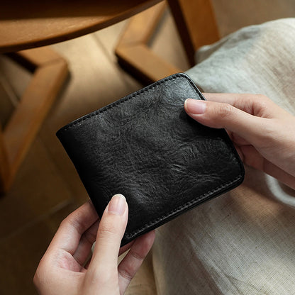 Retro Tanned Leather Folding Multi-card Slot Wallet