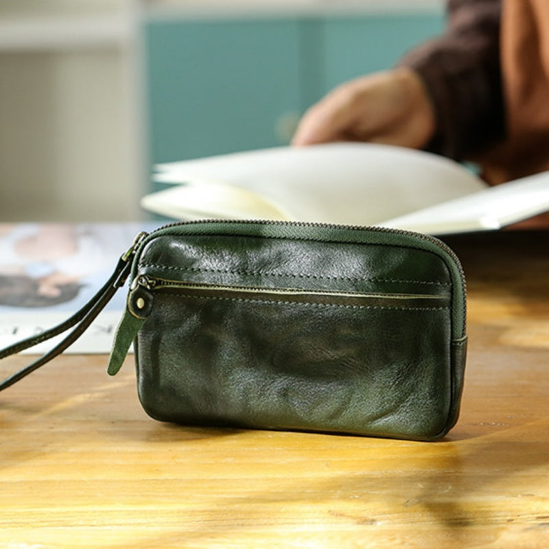 Retro Leather Distressed Top-Grain Cowhide Clutch Bag