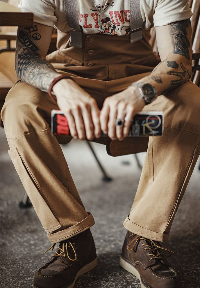 Retro Loose Straight Overalls Casual One-piece Suspender Trousers