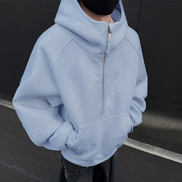 Retro Half Zipper Hood Outwear