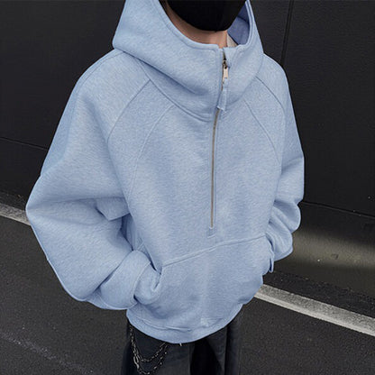 Retro Half Zipper Hood Outwear
