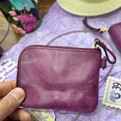 Retro Handmade Leather Purple Wallets Card Holders