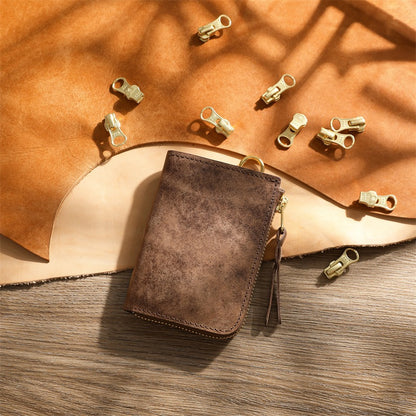 Retro Handmade Tanned Leather Short Zipper Wallet