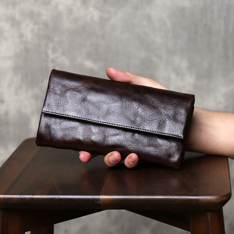 Retro Handmade Leather Multi-card Slots Long Wallet