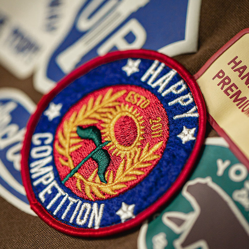 Retro Badge Embroidered Warm Hooded Sweatshirt