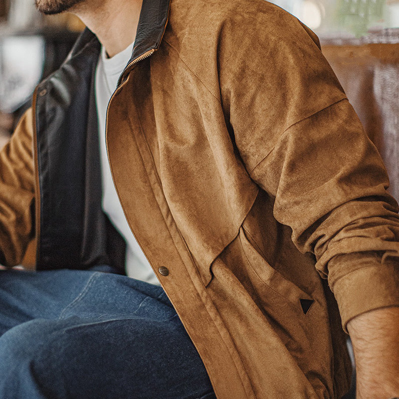 Retro Suede Jacket Stand Collar Short Maillard Jacket