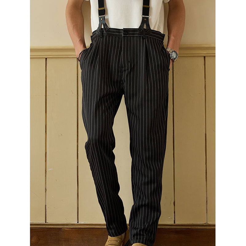 Retro Style Casual Stripe Overall Cargo Pants