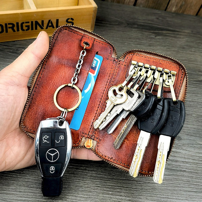 Retro Handmade Leather Zipper Key Wallets