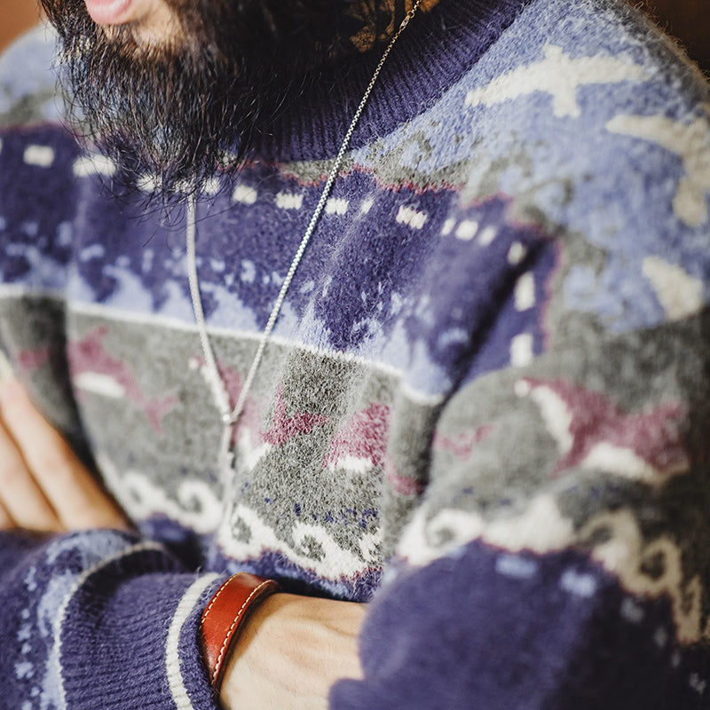 Retro Fair Isle Sweater Round Neck Knitted Sweater