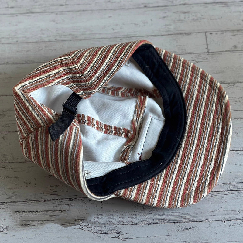 Retro Striped Knitted Flip Hat Beret Casual Cap Adjustable Hat