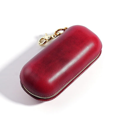 Retro Leather Zipper Glasses Case