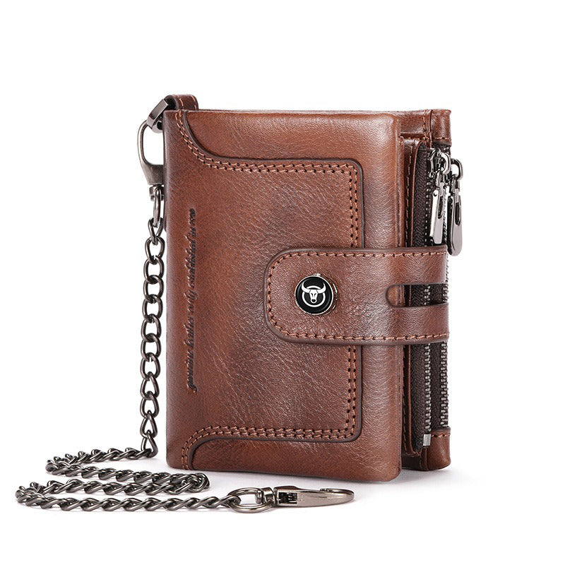 Retro Leather Zipper Chain Wallet