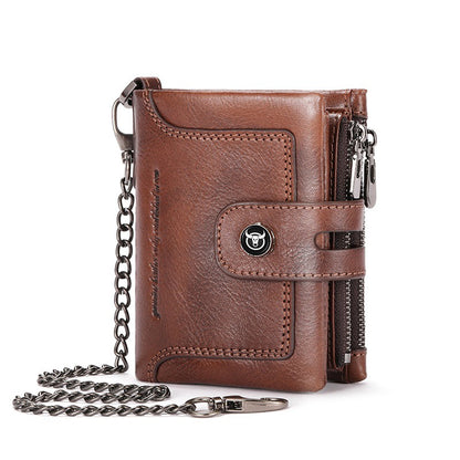 Retro Leather Zipper Chain Wallet