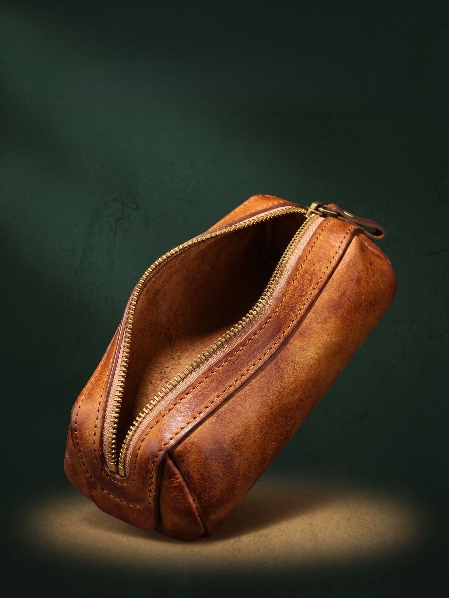 Retro Handmade Leather Pencil Case Travel Storage Bag Cosmetic Bag