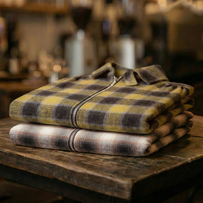 Vintage Plaid Zip Shirt Lapel Cotton Jacket Cardigan