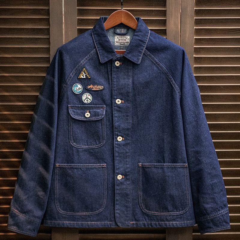 Retro Embroidered Badge Washed Denim Jacket