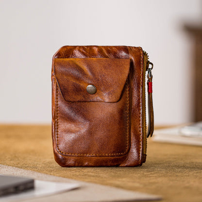 Vintage Leather Zipper Cards Holder Coin Wallet