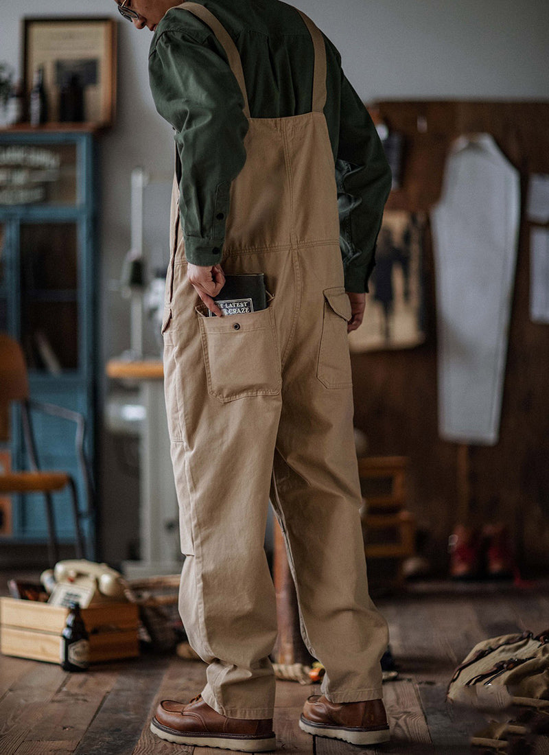 Retro Style Casual Multi-Pocket Overall Cargo Pants