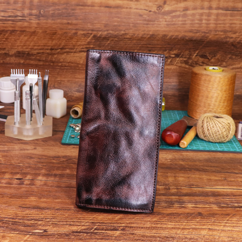 Handmade Vintage Long Wallet Made of Top-grain Vegetable-tanned Cowhide with Multiple Card Slots