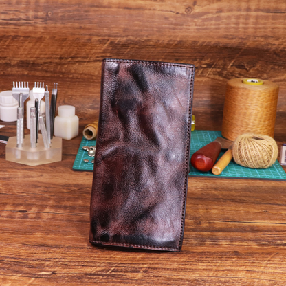 Handmade Vintage Long Wallet Made of Top-grain Vegetable-tanned Cowhide with Multiple Card Slots