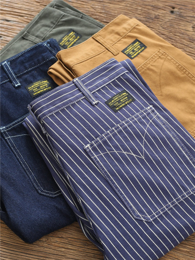 Retro Striped Denim Workwear Pants