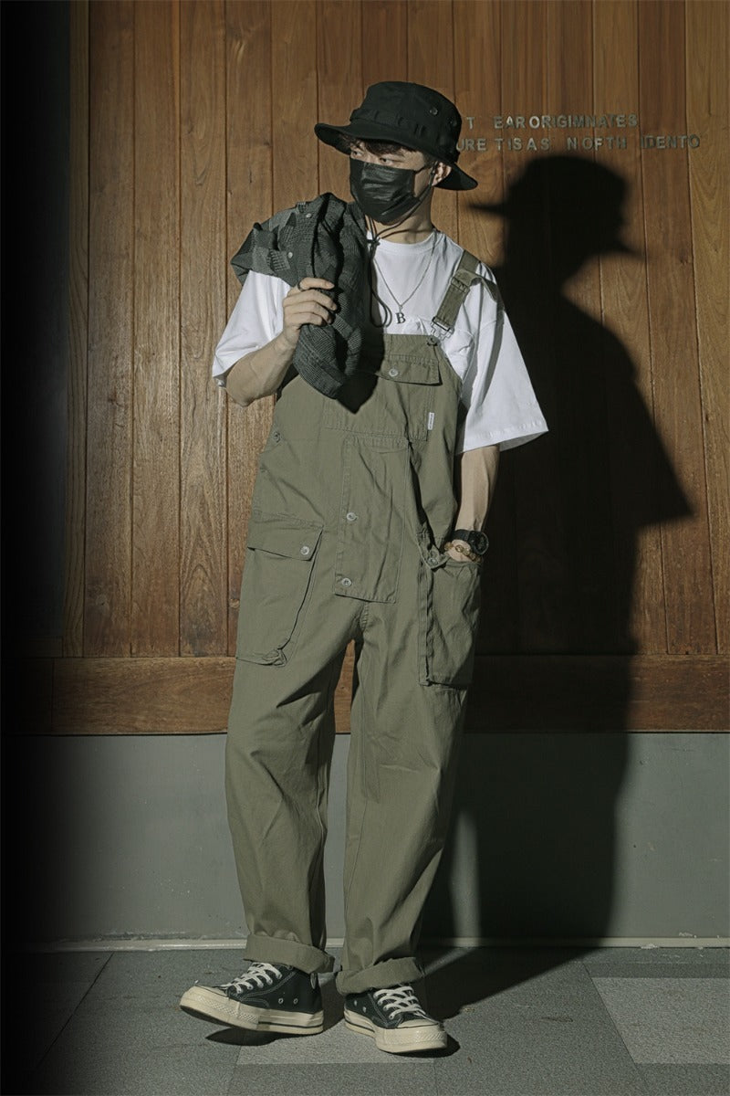 Retro Style Casual Multi-Pocket Overall Cargo Pants