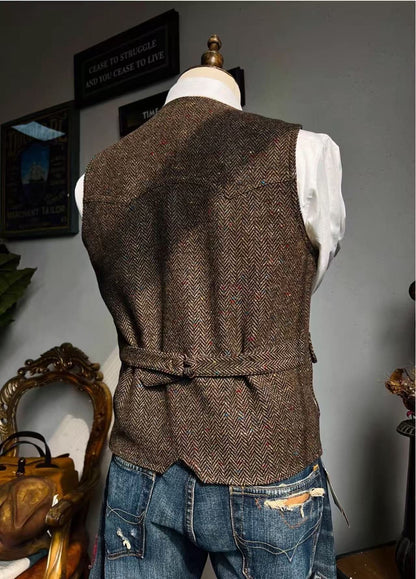 Retro Large Size Wool Herringbone Waistcoats