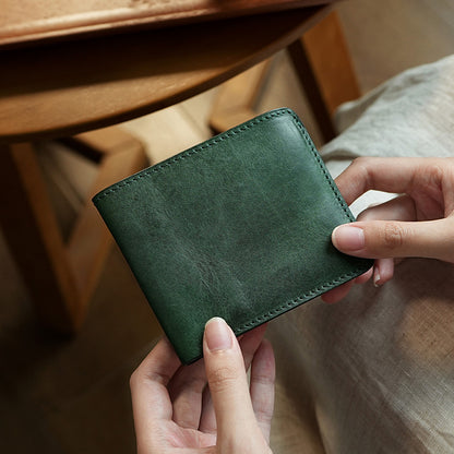 Retro Tanned Leather Folding Multi-card Slot Wallet