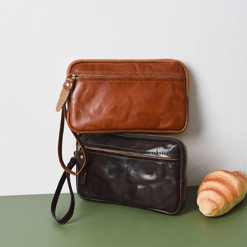 Retro Leather Distressed Top-Grain Cowhide Clutch Bag