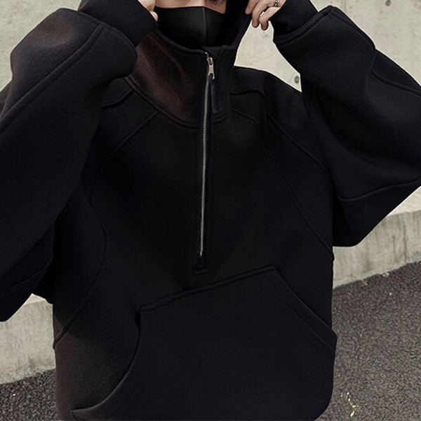 Retro Half Zipper Hood Outwear