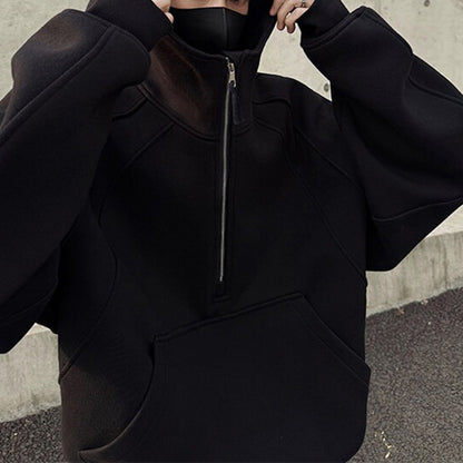 Retro Half Zipper Hood Outwear