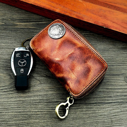 Retro Handmade Leather Zipper Key Wallets