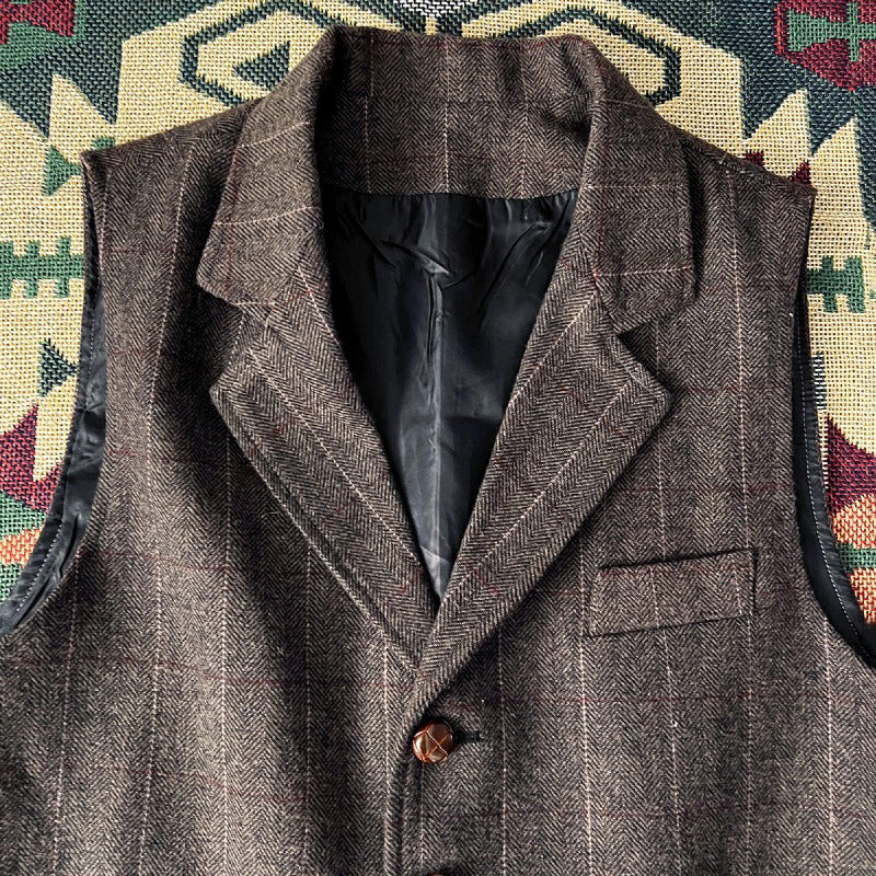 Retro Large Size Wool Herringbone Waistcoats
