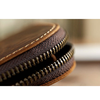 Original Hand-made Leather Short Zipper Wallet