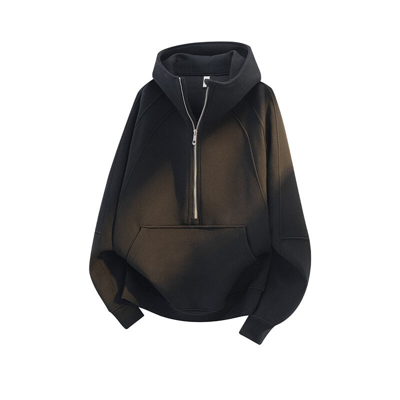 Retro Half Zipper Hood Outwear