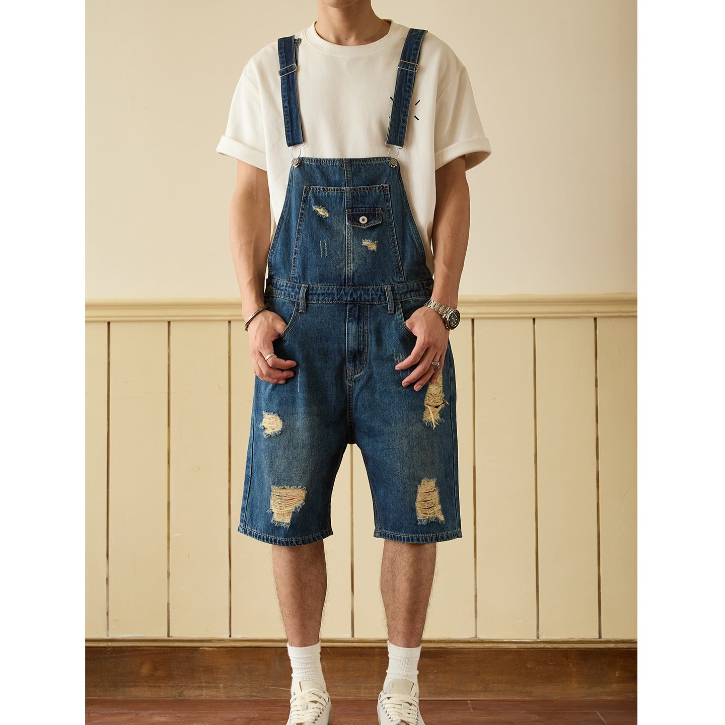 Retro Style Denim Multi-Pocket Overall Cargo Pants