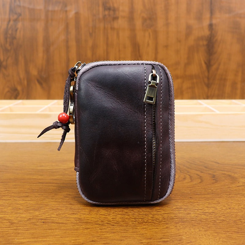 Retro Handmade Leather Zipper Card Wallet