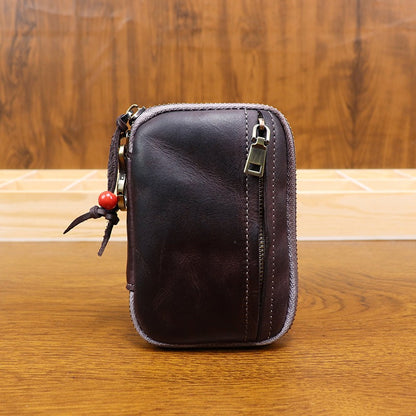 Retro Handmade Leather Zipper Card Wallet