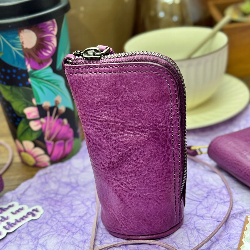 Retro Handmade Leather Purple Wallets Card Holders
