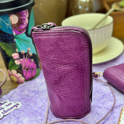 Retro Handmade Leather Purple Wallets Card Holders