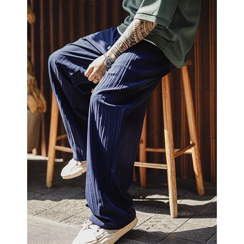 Casual Navy Blue Light Breathable Drawstring Droop Pants