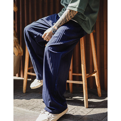 Casual Navy Blue Light Breathable Drawstring Droop Pants