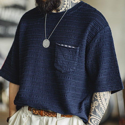 Retro Knitted Jacquard T-shirt Wavy Texture Shirt