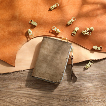 Retro Handmade Tanned Leather Short Zipper Wallet