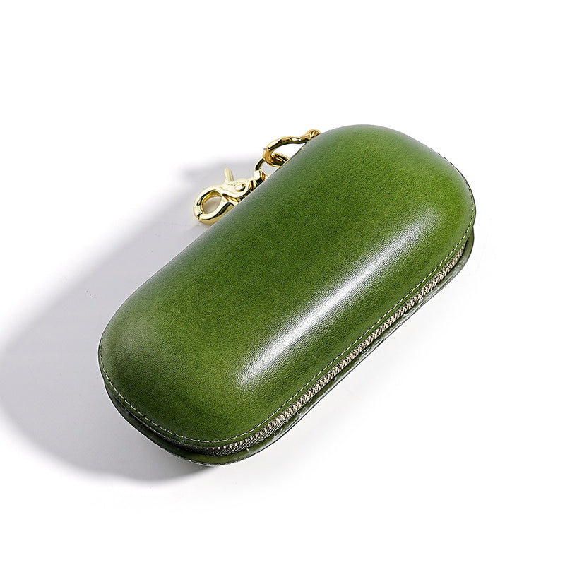 Retro Leather Zipper Glasses Case